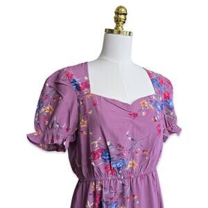 Promesa Bright Buds Purple Puff Sleeve Floral Maxi Dress Size Small NWT